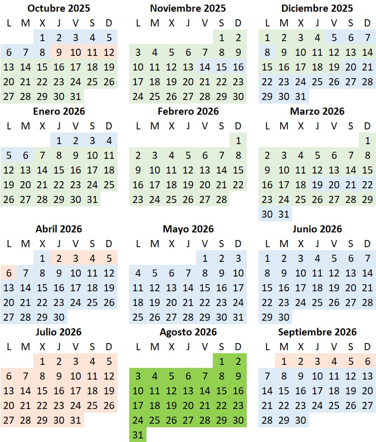 Calendario de temporadas de alquiler